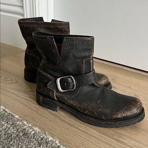 Frye Black and Brown Combat Moto Boots